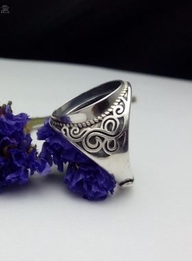 925银复古祥云纹男士活口戒指托