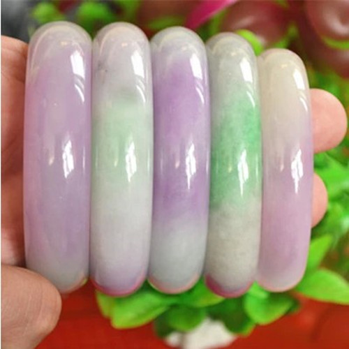 天然緬甸玉 老坑翡翠手鐲A貨 冰糯種翠綠紫羅蘭飄花鐲子 包郵