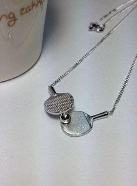 乒乓球拍纯银日韩短款锁骨吊坠