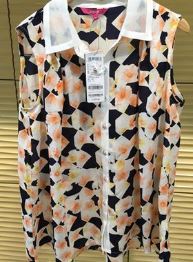 啦谷谷品牌夏款无袖花色女衬衣EBA600J612