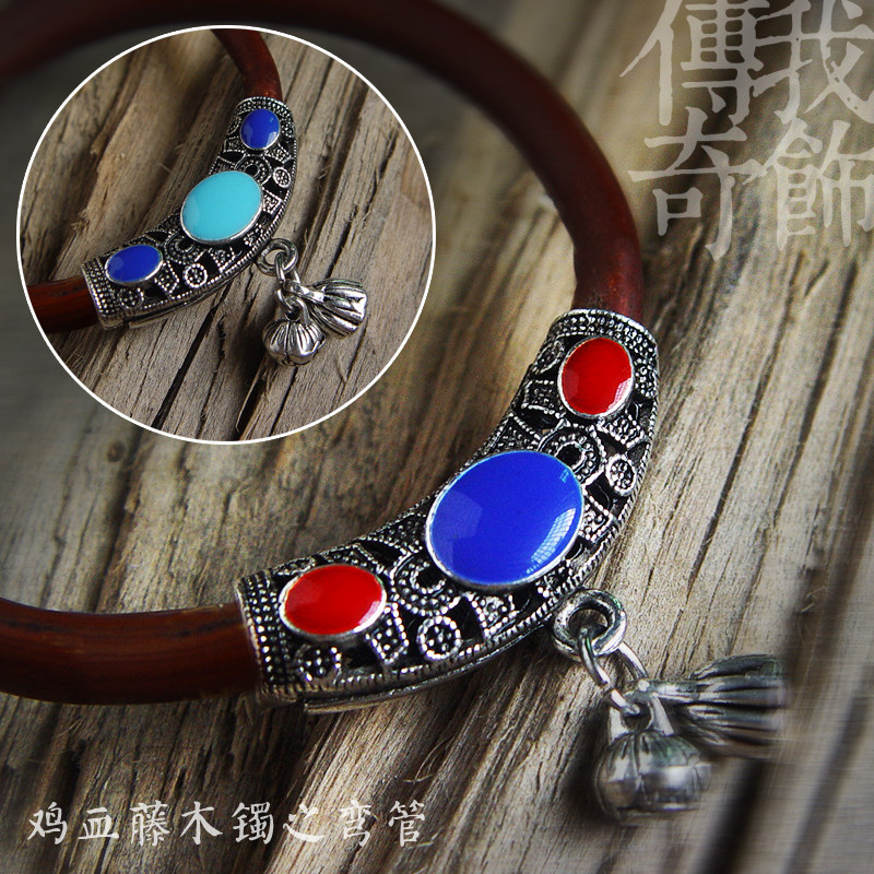 Tibetan Set gemstone colour Tibetan silver elbow Caulis spatholobi Nation Bracelet parts Hollow Pendant Tube beadsin the Accessories/Fashion Jewelry,  DIY Fitting , Other DIY Jewelry Accessories  category - from Buy2taobao.com to provide professional Taobao agent buy service