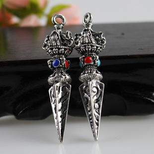 藏银金刚杵降魔杵法器吊坠星月菩提配饰文玩佛珠配件