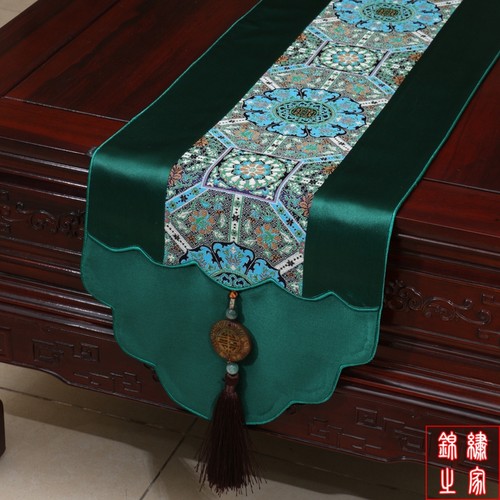 新中式创意奢华真丝多色茶几桌旗