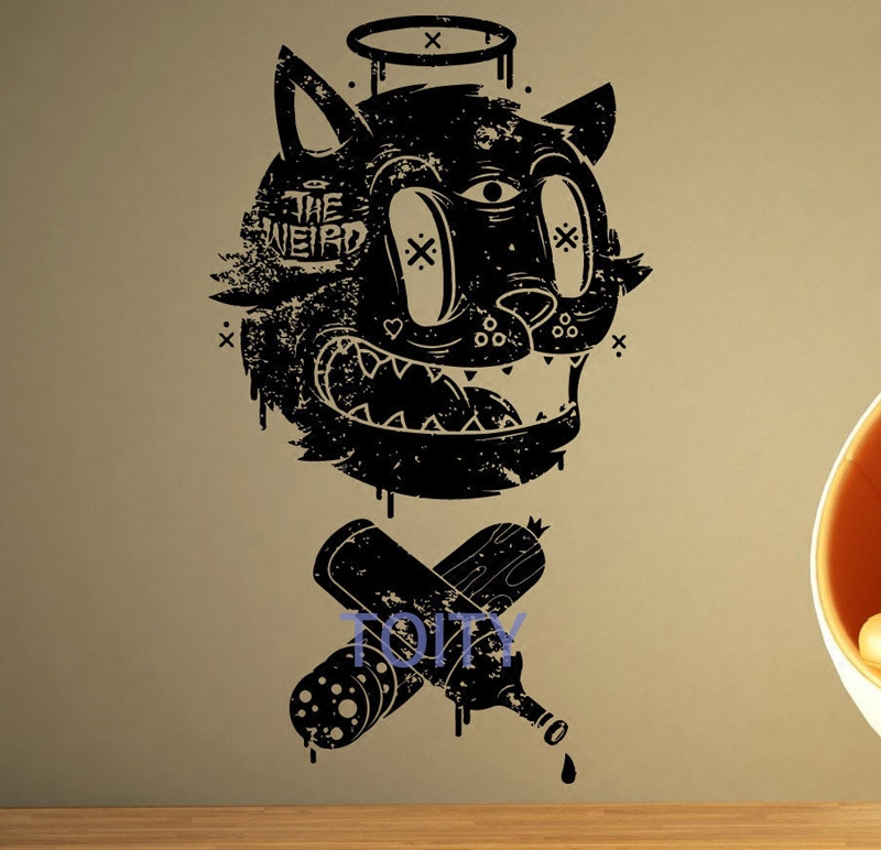 西式街头涂鸦猫画风格贴画Graffiti Cat卧室贴纸装饰PVC防水墙贴