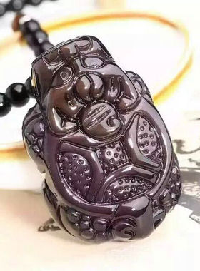 天然冰种冰彩黑曜石龙龟吊坠男女项链情侣挂坠旺财水晶