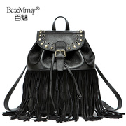 Hundreds of charming 2015 fall/winter new style ladies shoulder leather College tassel bucket header layer of leather rivet