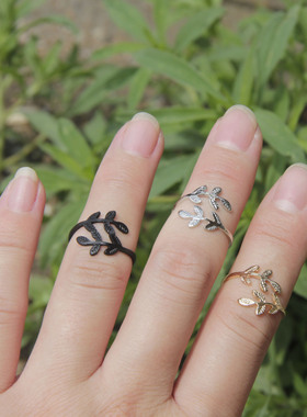 日韩风橄榄枝小树叶关节尾戒品厂