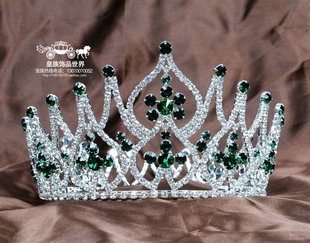 皇族绿宝石女王选美模特影楼舞台表演婚庆颁奖大圆帽满皇冠头饰饰