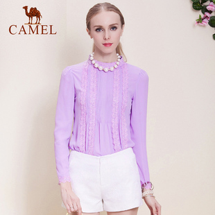 【非卖品】Camel骆驼户外女款时尚长袖衬衫 中长款蕾丝打底衫泡