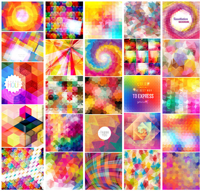 矢量设计素材 25张抽象彩色七彩马赛克低多边形风格纹理背景图EPS