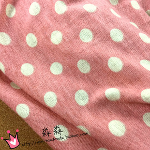 新款秋冬装布料淡粉色水玉弹力兔毛针织 白色圆点点毛衫外套面料