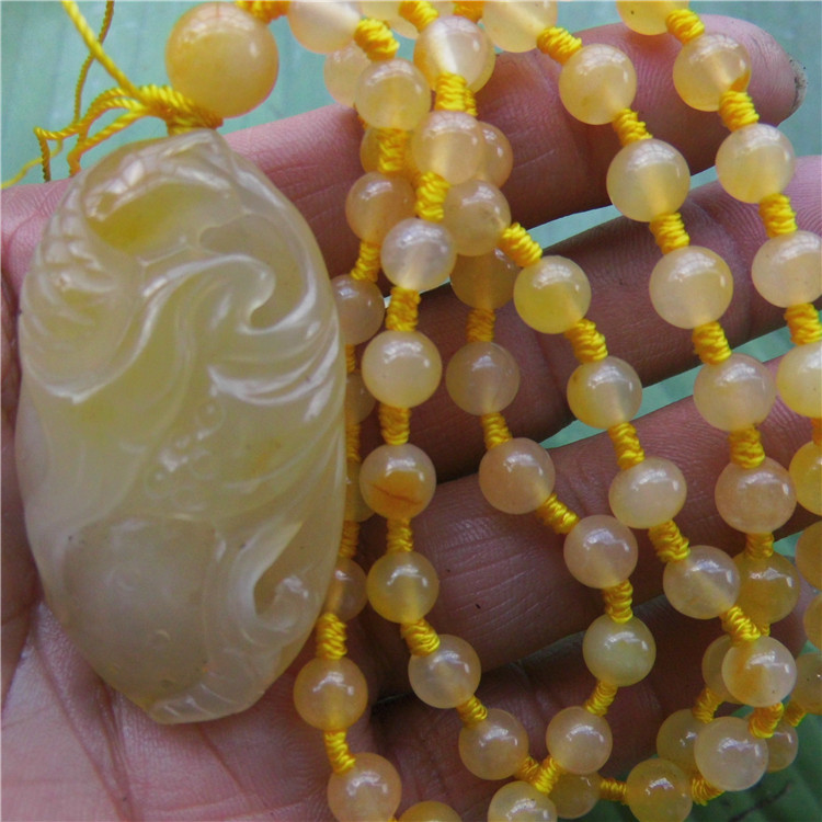 促销新款黄龙玉鲤鱼闹莲吊坠手工玉器玉石圆珠女生项链颈饰挂件