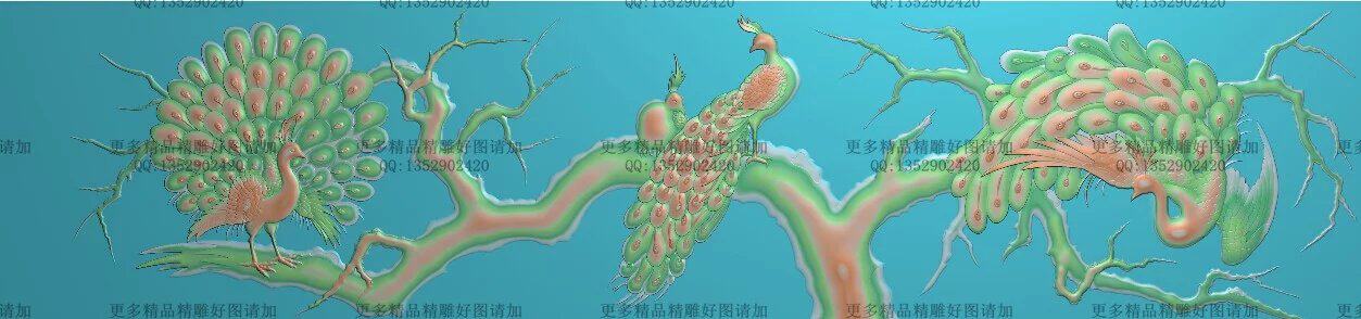 孔雀床背板精雕图花鸟jdp灰度图浮雕图精品孔雀图5新款檀雕特价