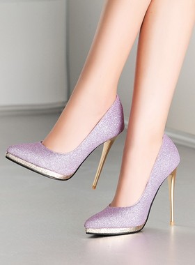缺码断码金色紫色婚鞋尖头细跟高跟单鞋小码大码鞋 31码 40码 TSK