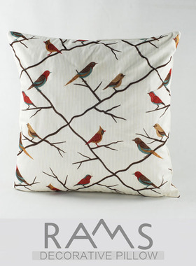 美式乡村沙发抱枕靠垫儿童样板房床头定制全棉腰枕小鸟刺绣靠枕