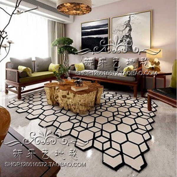 时尚欧式样板间地毯客厅茶几垫卧室床边手工黑白菱形满铺手工定制