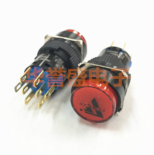 金宏电器 16MM按钮 JHK16-312RL GL 8脚双组 带灯 自锁 圆形开关