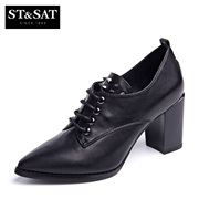 St&Sat/Saturday-fall 2015 new pointed thick high heel women's shoes leather rivet SS53116792