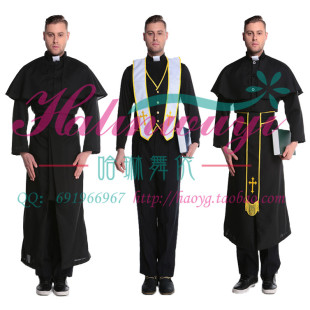 万圣节成人化妆舞会服装 男款牧师长袍 cos神父教父传教士修士服