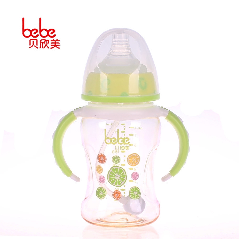 贝欣美奶瓶PPSU宽口径婴儿奶瓶晶彩带手柄吸管新生儿240ml奶瓶