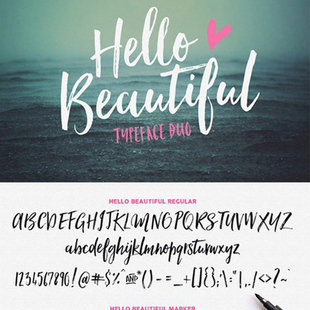 17号HelloBeautiful水彩笔加粗手写连笔签名水印英文字体素材