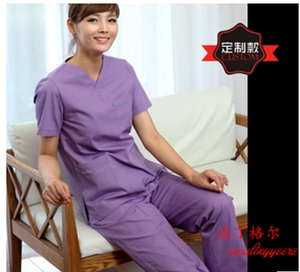 韩版美容服长袖套装紫色美容师医院护士医生口腔牙科医师服装短袖