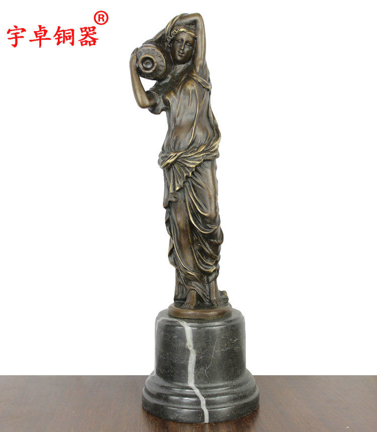 宇卓铜器 纯铜人物扛瓶倒水女 花瓶美女欧式黄铜雕塑家居装饰摆件