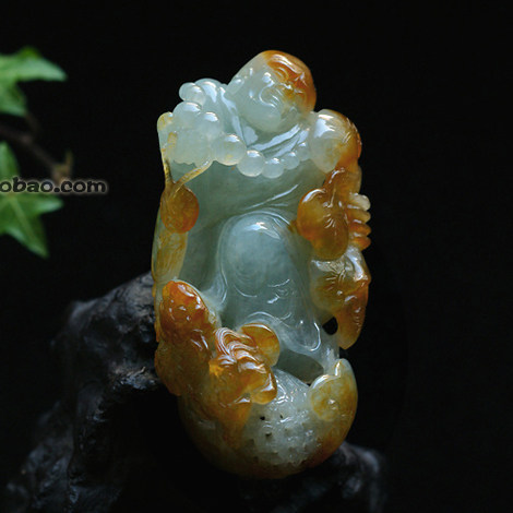 天然红翡翠戏狮罗汉摆件缅甸玉石精品天然A货聚宝盆珠宝收藏 0199