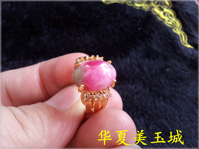 天然玉石精品青海桃花玉戒指 女款粉色旺夫玉戒指 指环