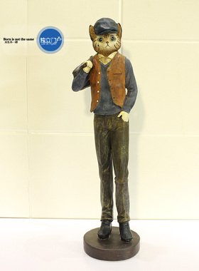 欧式风趣味样板房猫咪公仔摆件