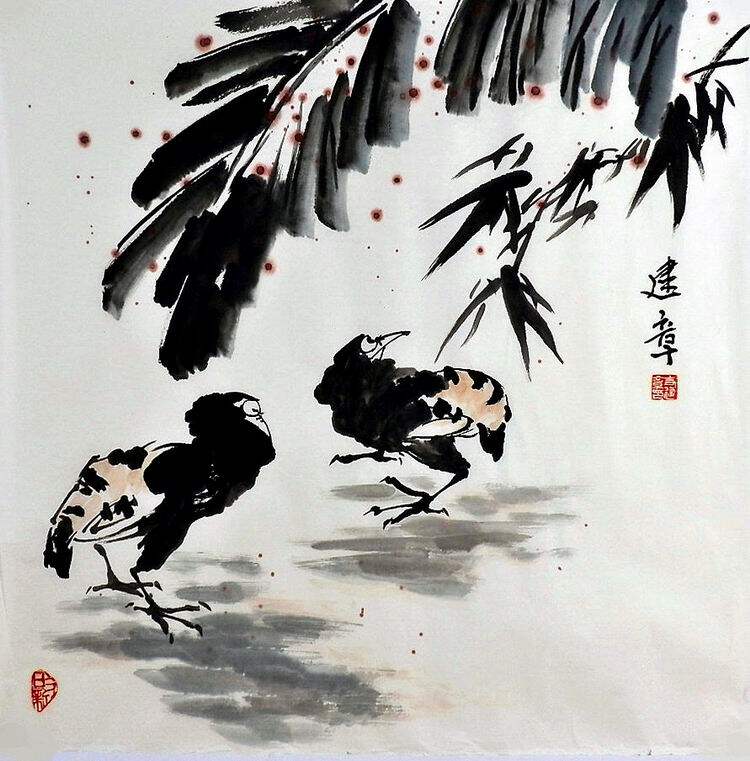 手绘字画装饰画E010915四尺斗方国画花鸟画 芭蕉68 68