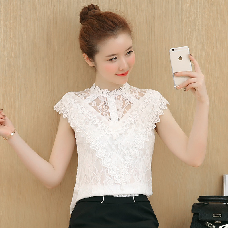 2019 summer new pattern Korean Edition Self cultivation Stand collar Hollow lace white Versatile Short sleeved Lace shirt Blouse jacketin the Women's clothing/Boutique , Lace shirt/Chiffon shirt  category - from Buy2taobao.com to provide professional Taobao agent buy service