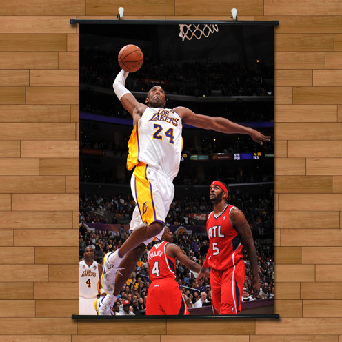 湖人队科比飞身扣篮海报有框画挂轴画nba酒吧卧室装饰