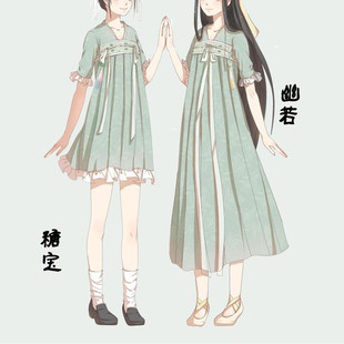 改良古风汉服糖宝幽若可爱少女日常汉元素一件式齐胸连衣裙