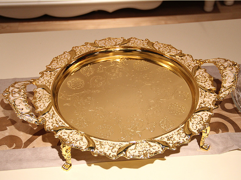 新款金属欧式奢华高档合金托盘家居酒家KTV时尚带脚金白色大果盘,餐饮具,果盆/果盘/果篮,淘宝优惠券,粉丝福利购,淘宝优惠卷