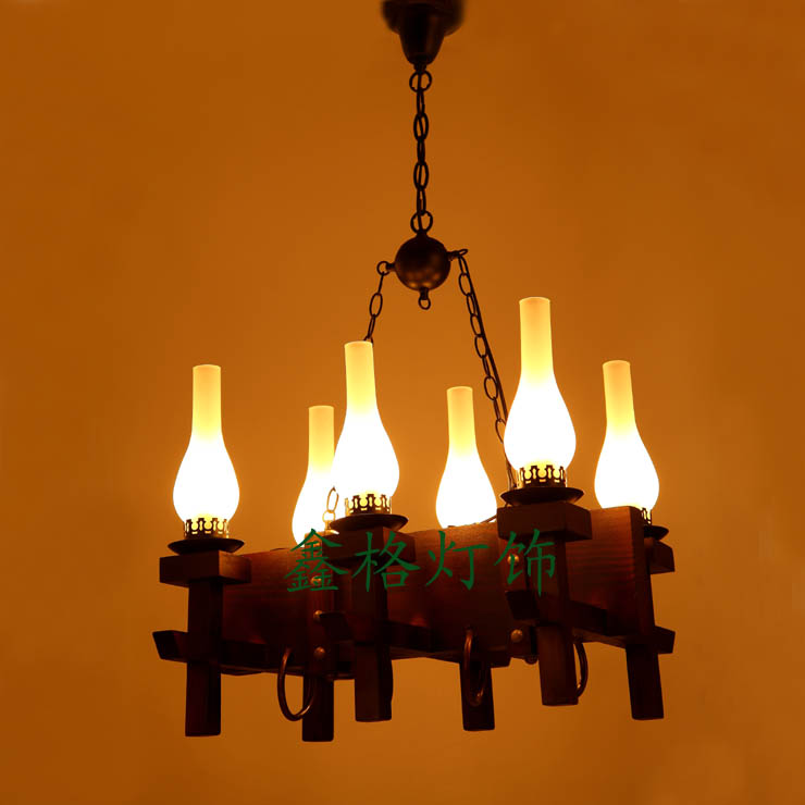 中式复古实木铁艺吊灯美式乡村酒吧灯餐厅灯个性创意简约书房灯具