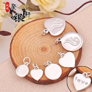 s925银牌吊坠 纯银定制刻字情侣圆形光面吊牌项链手链项坠挂件