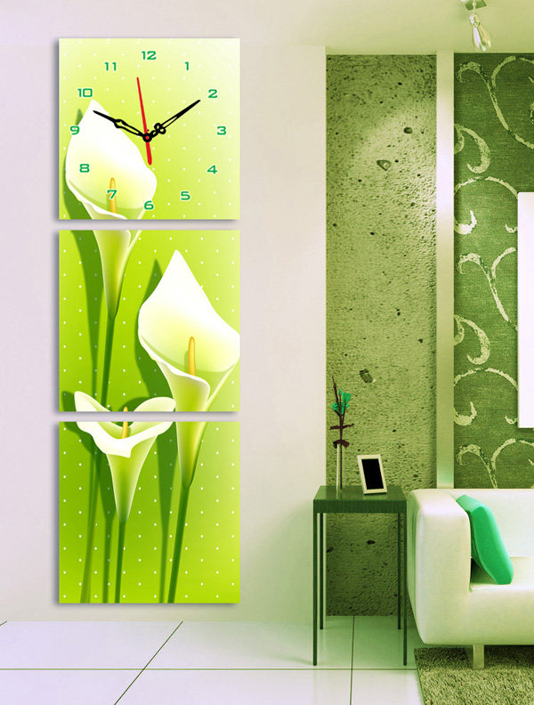Decorative painting a living room Modern minimalist Frameless paintings Wall clock Hanging picture mural Triptych Wall paintings Entrance Vertical version Calla Lilyin the Home accessories , Decorative painting , Frameless painting wall clock  category - from Buy2taobao.com to provide professional Taobao agent buy service