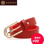 Honggu Ms red Valley leather women's belt buckle simple European fashion wind big waist with 1826