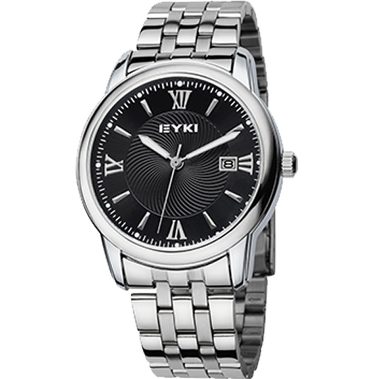 正品艾奇手表夜光日历钢带情侣表防水商务休闲复古石英表男表8698