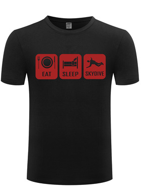 短袖T恤男 Eat Sleep SkyDive Skydiving Parachute 吃饭睡觉跳伞