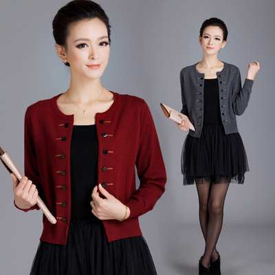 2015春装新款中年羊毛衫外搭短装针织衫毛衣