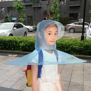 网红抖音韩版小孩儿童雨衣男宝宝女小学生透明头戴雨伞折叠飞碟伞