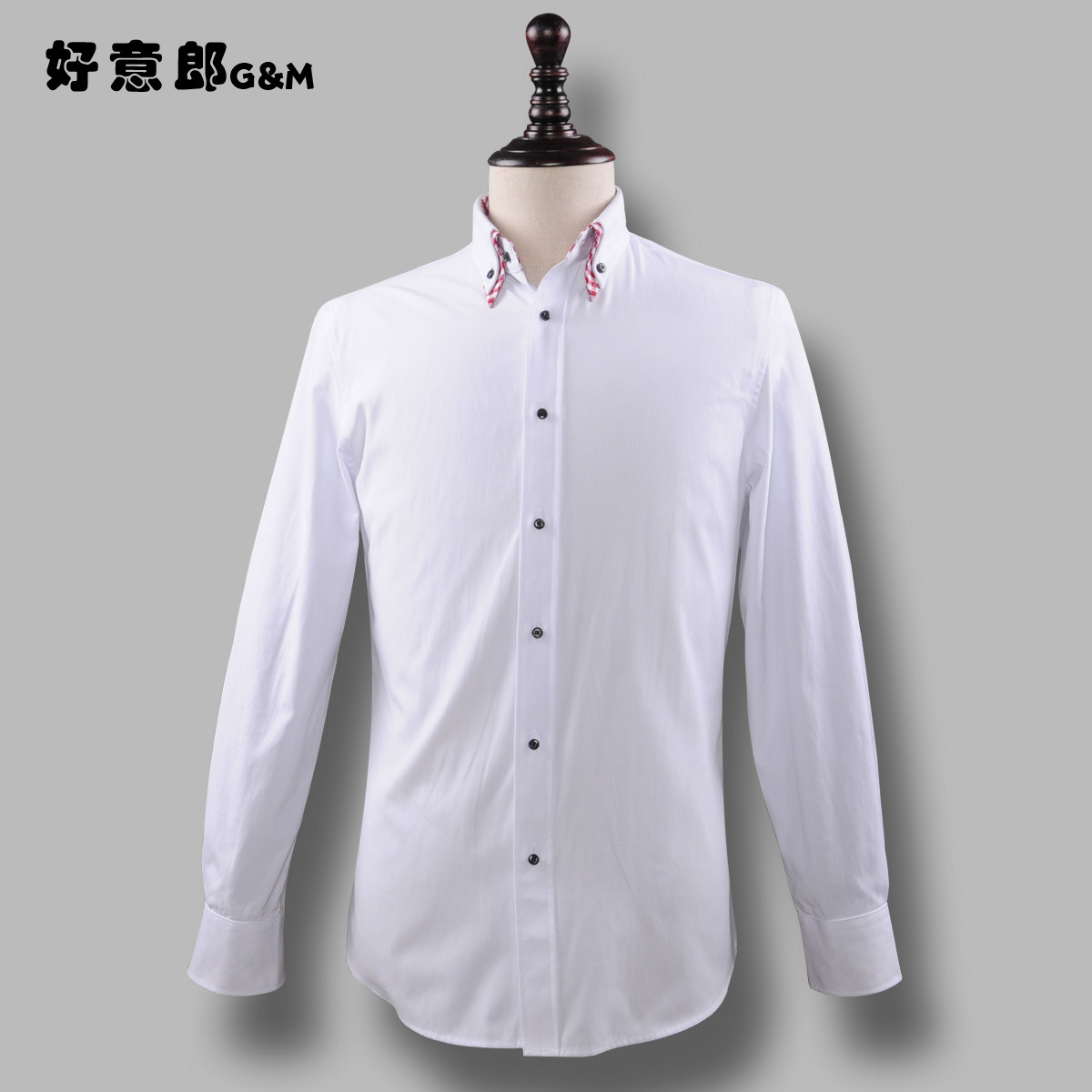 好意郎男士长袖衬衫男修身版衬衣白色格子拼接男式双领寸衫春秋潮|ruв категории Мужская одежда, рубашка - от Buy2taobao.com для оказания профессиональной услуги покупки агента Taobao