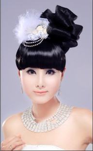 古装造型假发批发新娘假发影楼盘头发包女卷发【齐刘海发花组合】