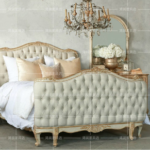 法式 家具定制实木雕花双人床 复古做旧卧室家具美式 仿古美欧式