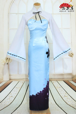 东方Project萃梦想妖妖梦西行寺幽幽子蓝色印花cosplay旗袍幽幽子