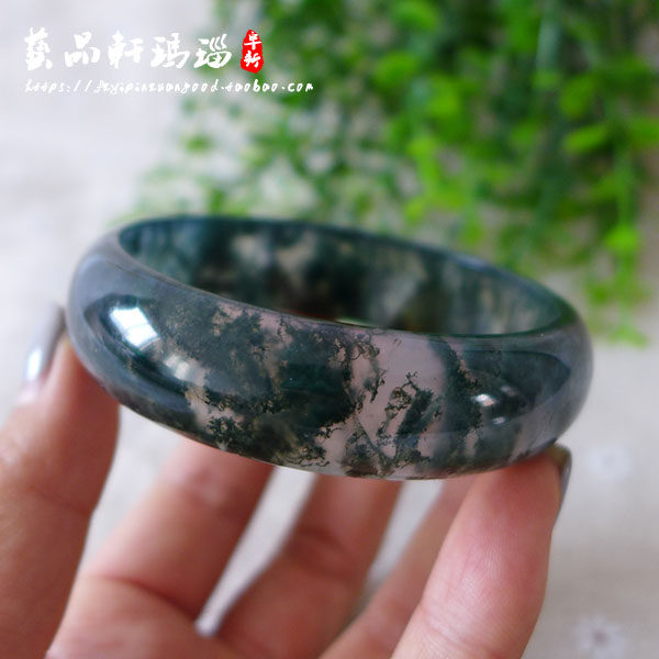 正品天然玛瑙 中宽中厚绿水草玛瑙手镯光滑无瑕内径60mm 新品包邮