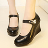 genuine leather Slope with high-heeled shoes Waterproof Occupation Work shoes one word Round Shallow mouth Cowhide shoes
