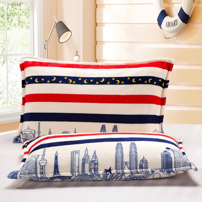 牛奶绒法莱绒枕套加绒加厚珊瑚绒冬季枕头套一对装包邮不含枕芯